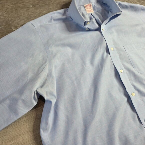 Brooks Brothers - Men's 16-33 Traditional Fit Blue Button-Down Dress Shirt - Picture 4 of 7
